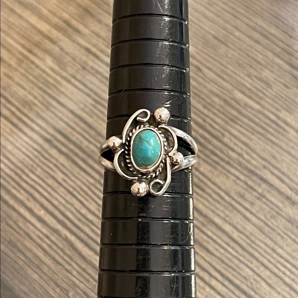 Vintage Native American Style Turquoise Silver Women's Ring Size 5 1/2” - Picture 9 of 17